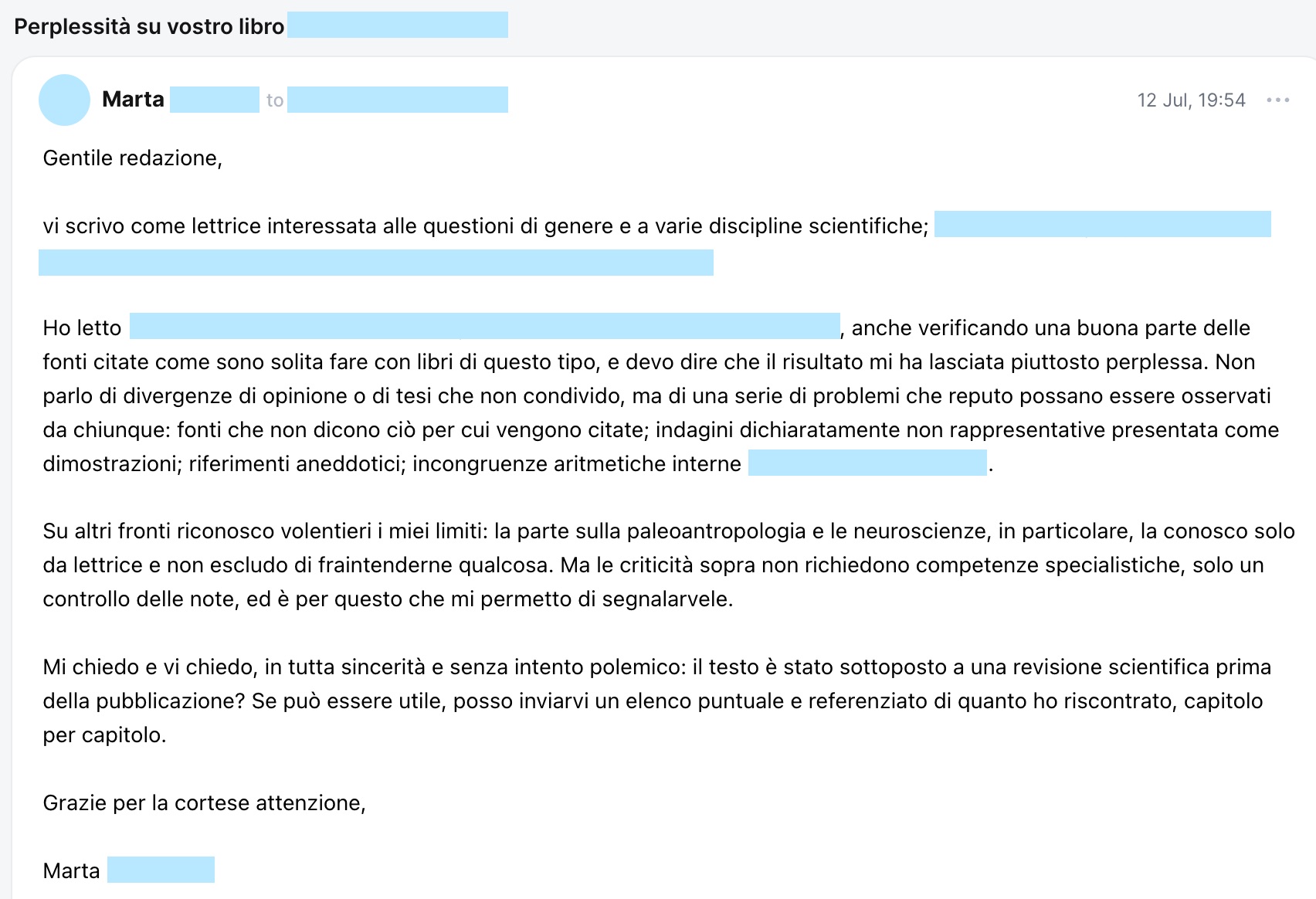 Sulla presunta richiesta di retraction